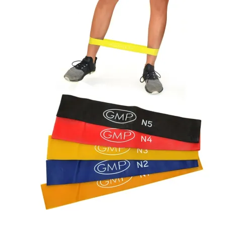 Set de 5 bandas elasticas latex circulares 5x30 cm - 5 tensiones incluye bolsa para llevarlas