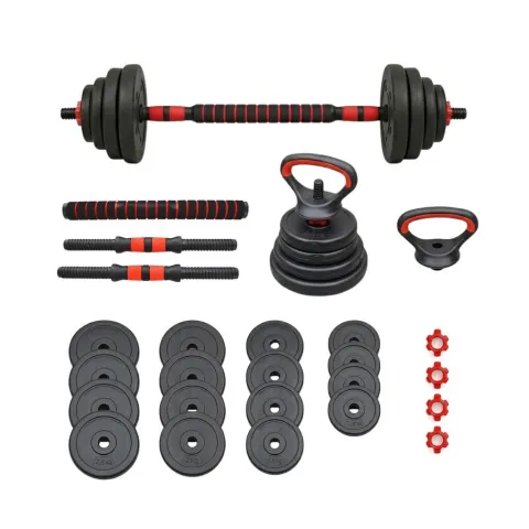Set ajustable Barra + Mancuernas + Pesa Rusa 30kg