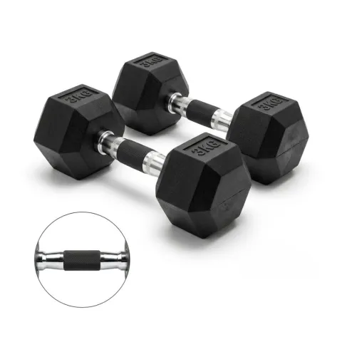 PAR de Mancuernas hexagonales engomadas 3kg con agarre engomado