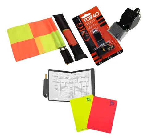 Pack Arbitro Futbol: 2 banderines lineman + 1 tarjeta arbitro + 1 silbato