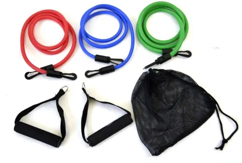 Set 3 bandas elásticas con manijas intercambiables + bolsa